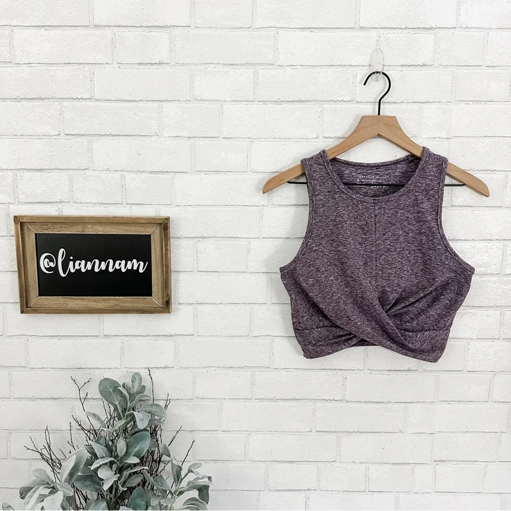 YOGALICIOUS LUX Heathered Maroon Twisted Front Bra Crop Top - Picture 1 of 7